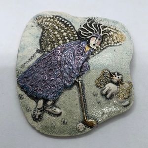 VTG P. Heck Hand Crafted Angel playing Golf Brooch